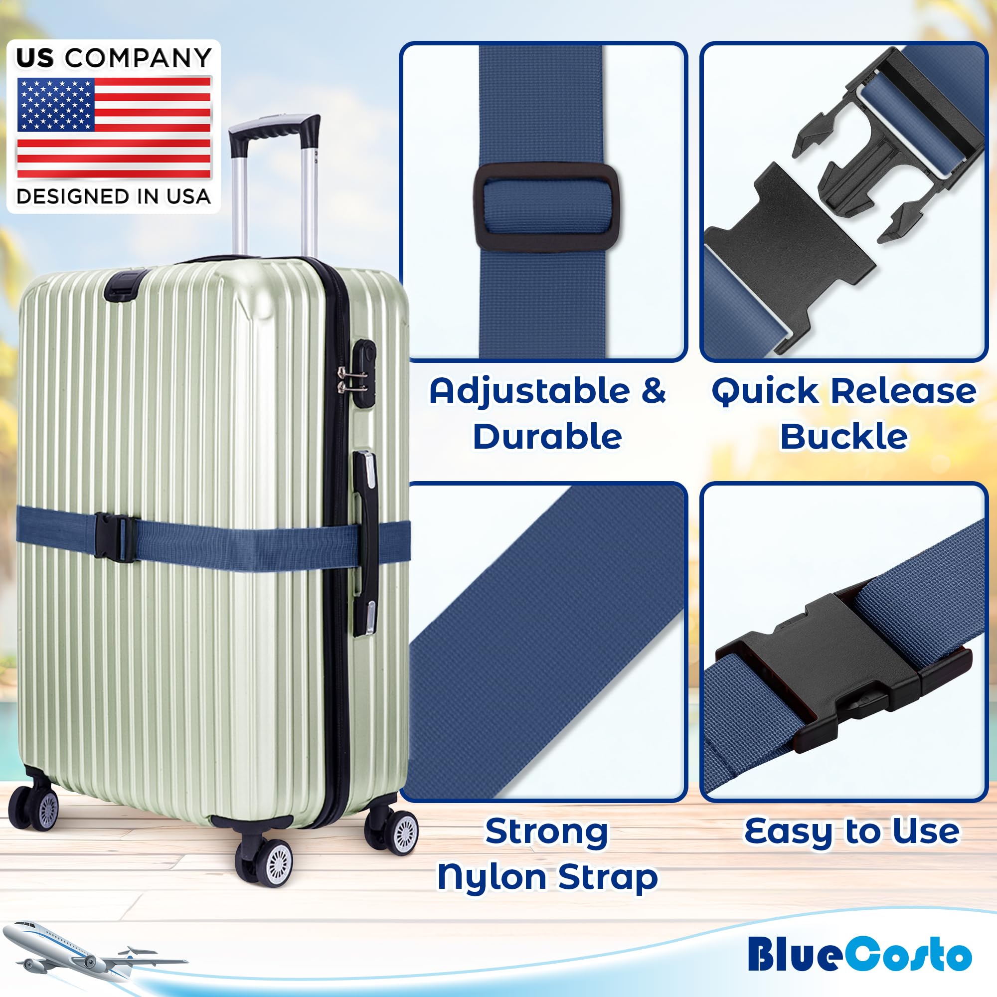 Amazon.com: Luggage Straps for Suitcases - TSA Approved - Navy